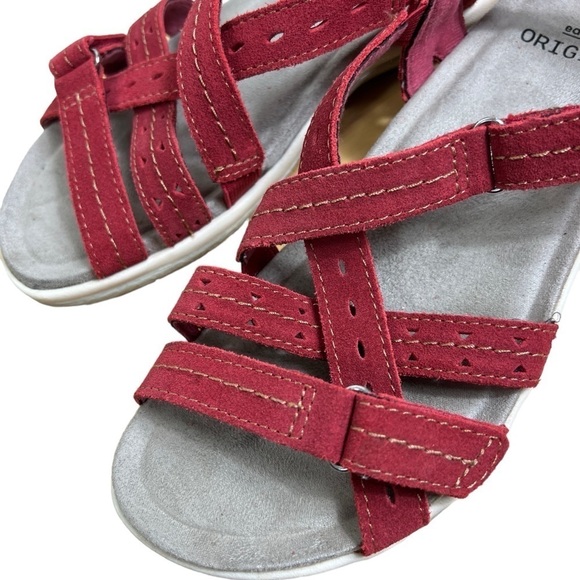 Earth Origins Leather Open Toe Sandals 6.5 W "Sammie" Red Pepper Adjustable - Picture 5 of 11